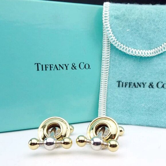 Tiffany & Co Magic Circle Cufflinks Cuff Links Silver 925 & 18K Gold Auth w/Box
